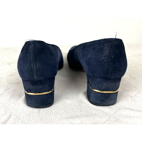 Salvatore Ferragamo Blue Suede Kitten Heel Slip On Shoes Women's Size 8 - Picture 5 of 9
